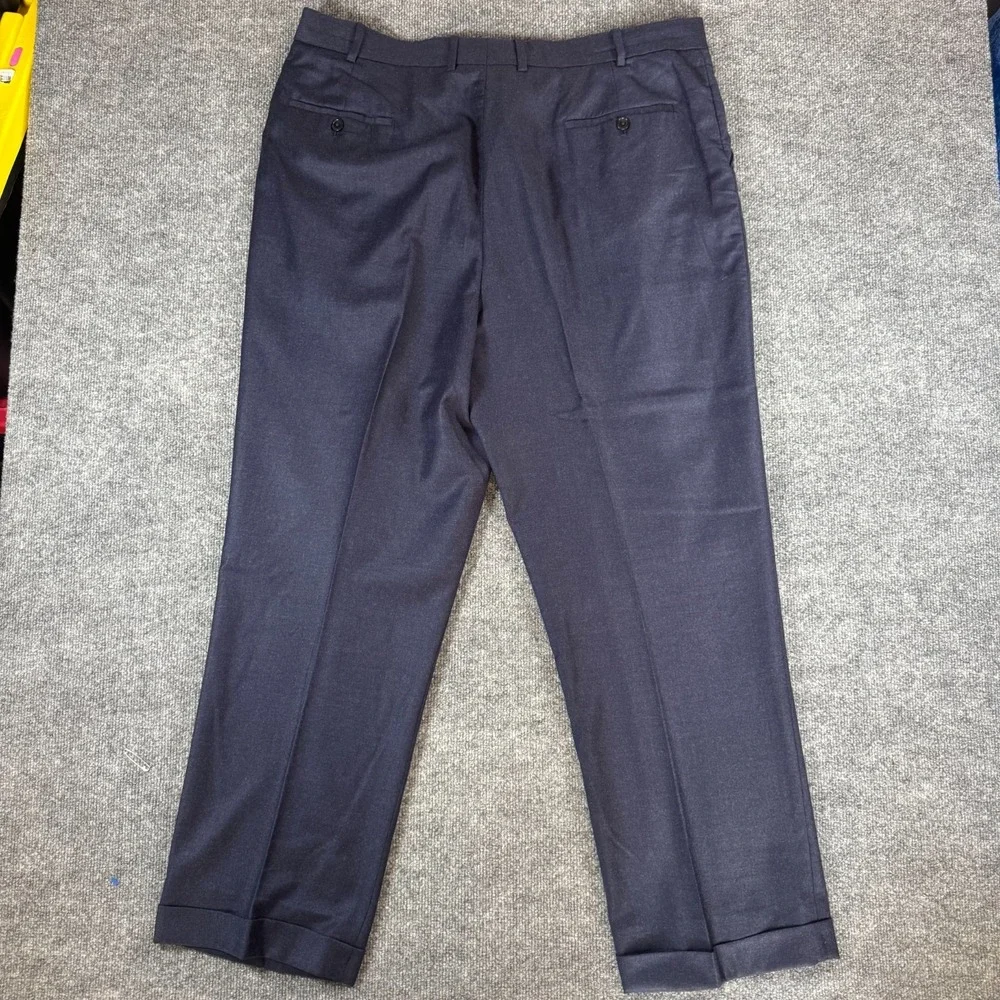 StudioSuits Men Double Breasted Suit Set Navy Blue Wool Pleated Pants 46R 41x29